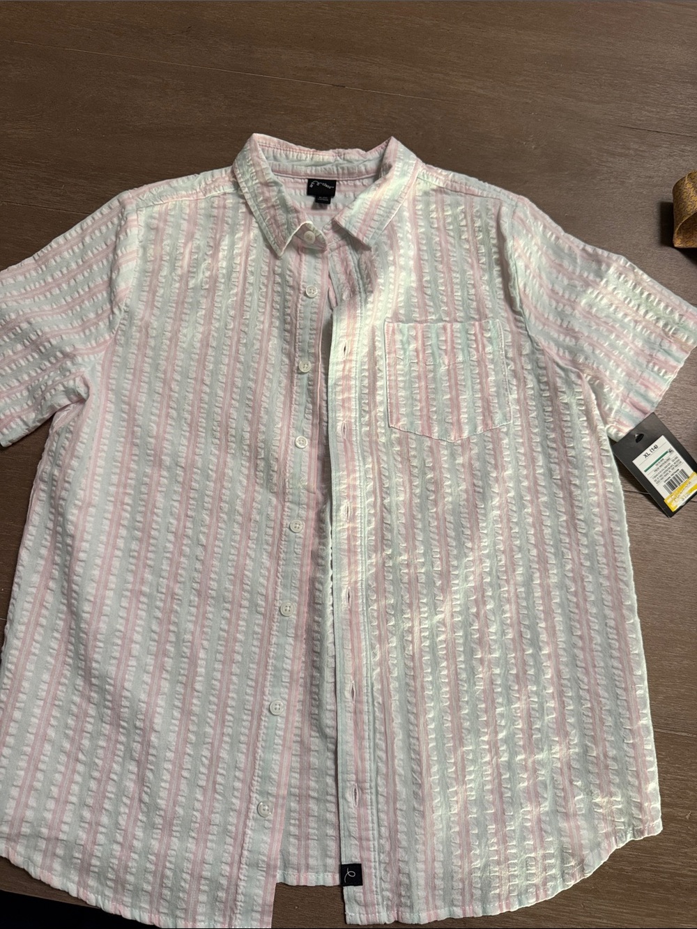 art class Pink and White Striped Short Sleeve Button-Up Shirt
